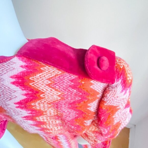 Vintage Chevron Print Pink Tones Dropped Waist Patch Pockets Pleated Midi Dress - Picture 6 of 10